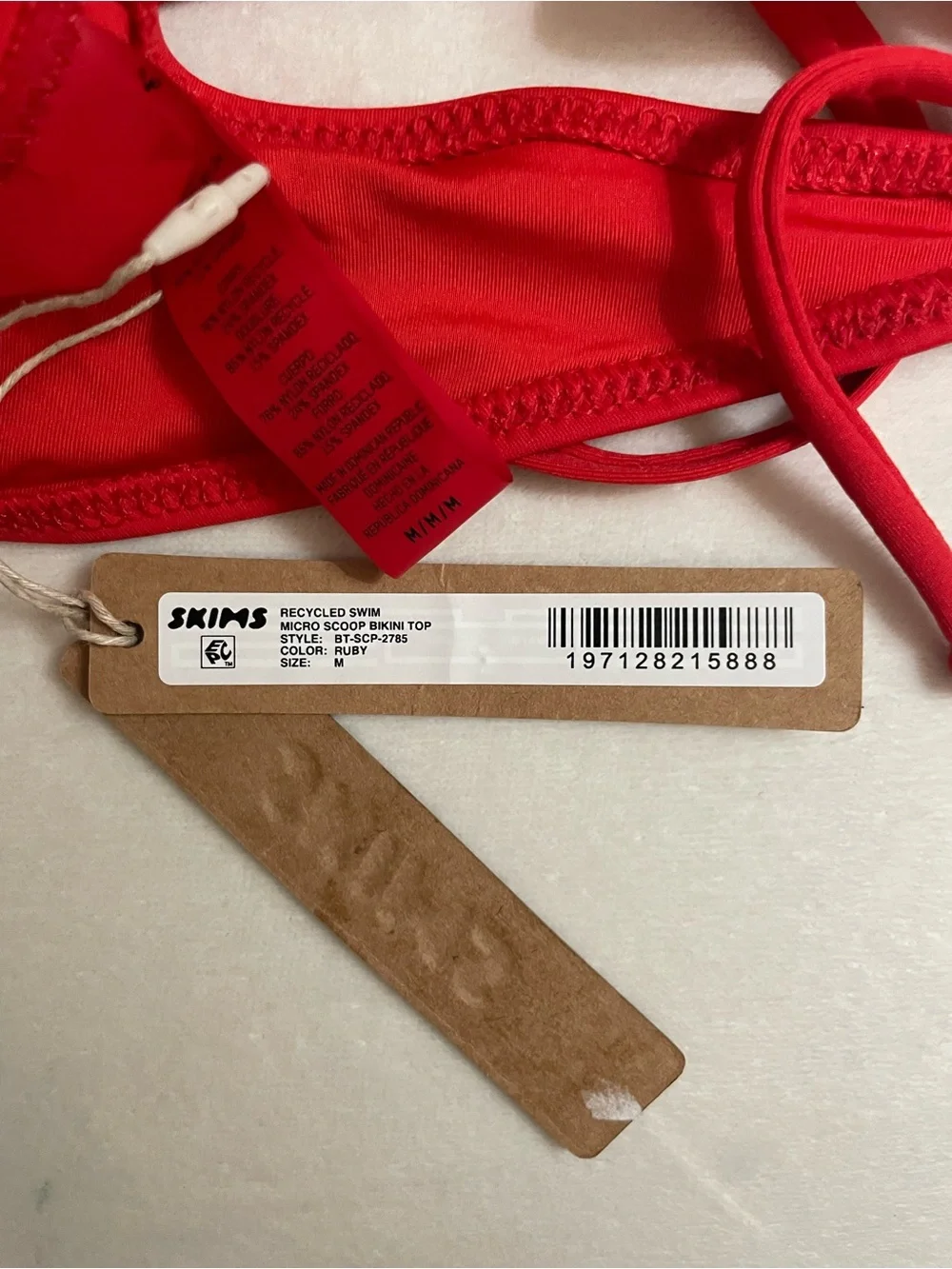 Skims 2Pc SET Micro Scoop Bikini Top & Dippy Tie Bottom Ruby Red Size M
